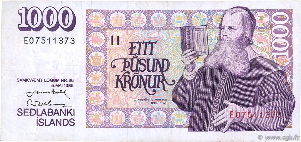 1000 Kronur ISLANDE  1986 P.56a TTB
