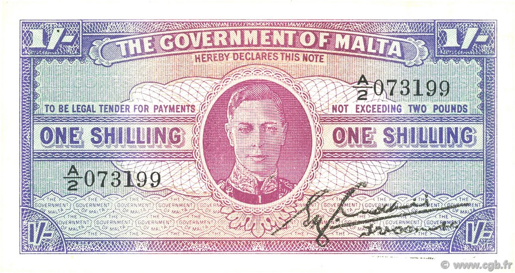 1 Shilling MALTE  1943 P.16 pr.NEUF