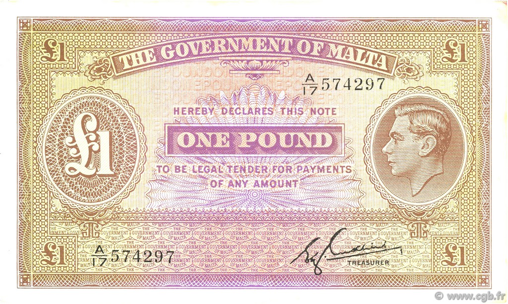 1 Pound MALTE  1940 P.20c SUP