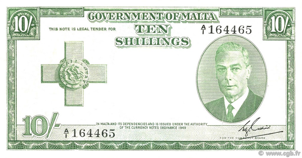 10 Shillings MALTE  1951 P.21 SUP