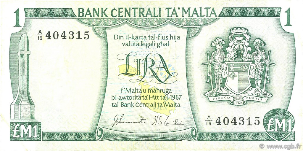1 Lira MALTE  1973 P.31a TTB