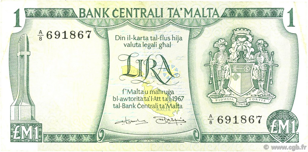 1 Lira MALTE  1973 P.31b TTB