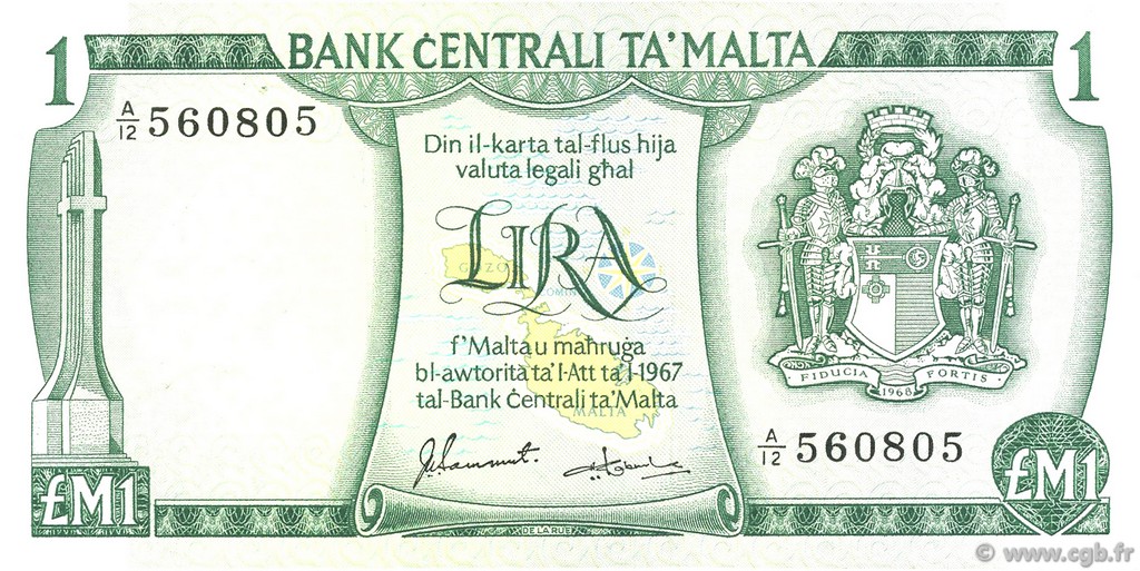 1 Lira MALTE  1973 P.31f TTB+
