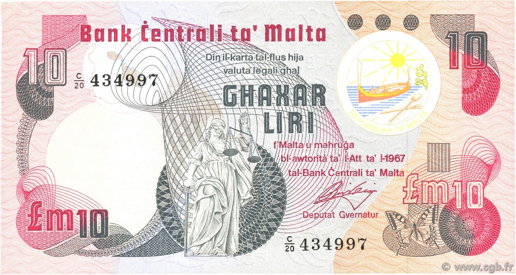 10 Liri MALTE  1979 P.36b TTB+