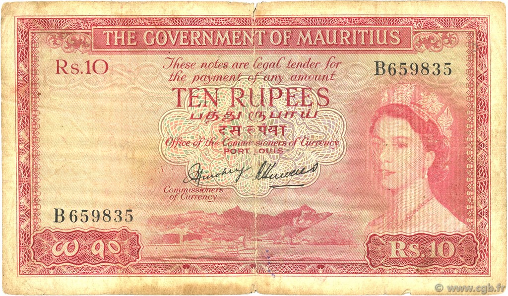 10 Rupees ÎLE MAURICE  1954 P.28 pr.TB
