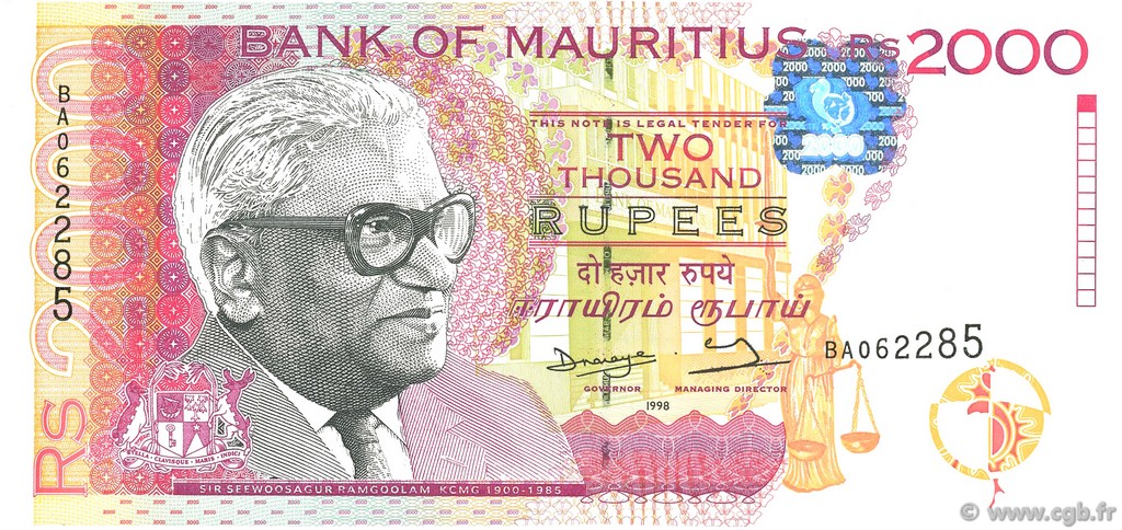 2000 Rupees ÎLE MAURICE  1998 P.48 NEUF