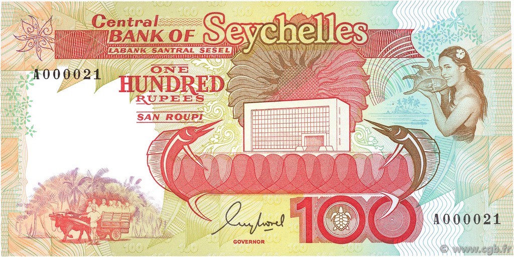 100 Rupees Petit numéro SEYCHELLES  1989 P.35 pr.NEUF