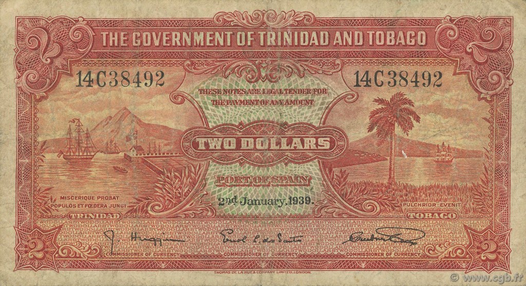 2 Dollars TRINIDAD et TOBAGO  1939 P.06b B+