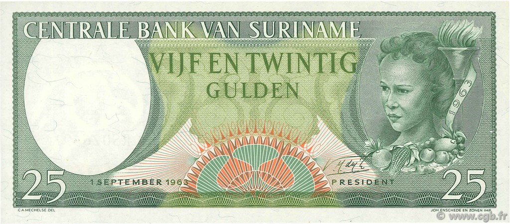 25 Gulden SURINAM  1963 P.122 NEUF