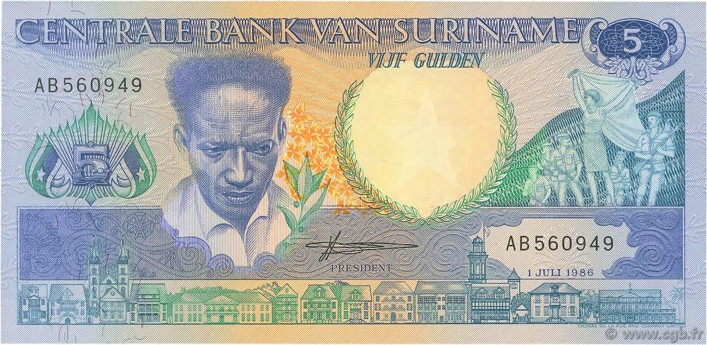 5 Gulden SURINAM  1986 P.130a NEUF