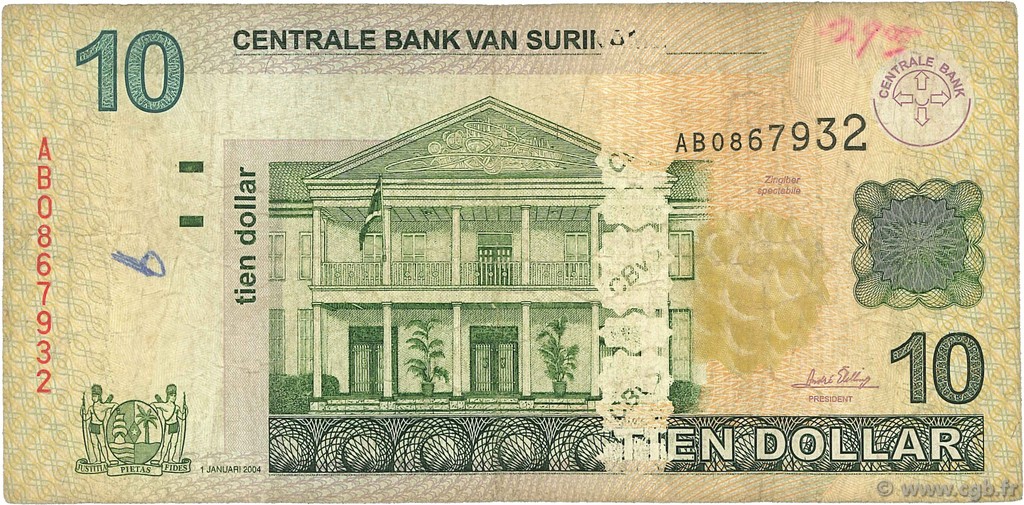 10 Dollars SURINAM  2004 P.158 B