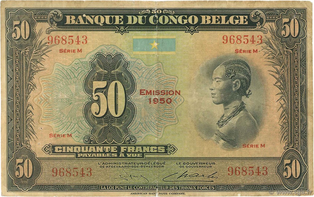 50 Francs CONGO BELGE  1950 P.16h B à TB