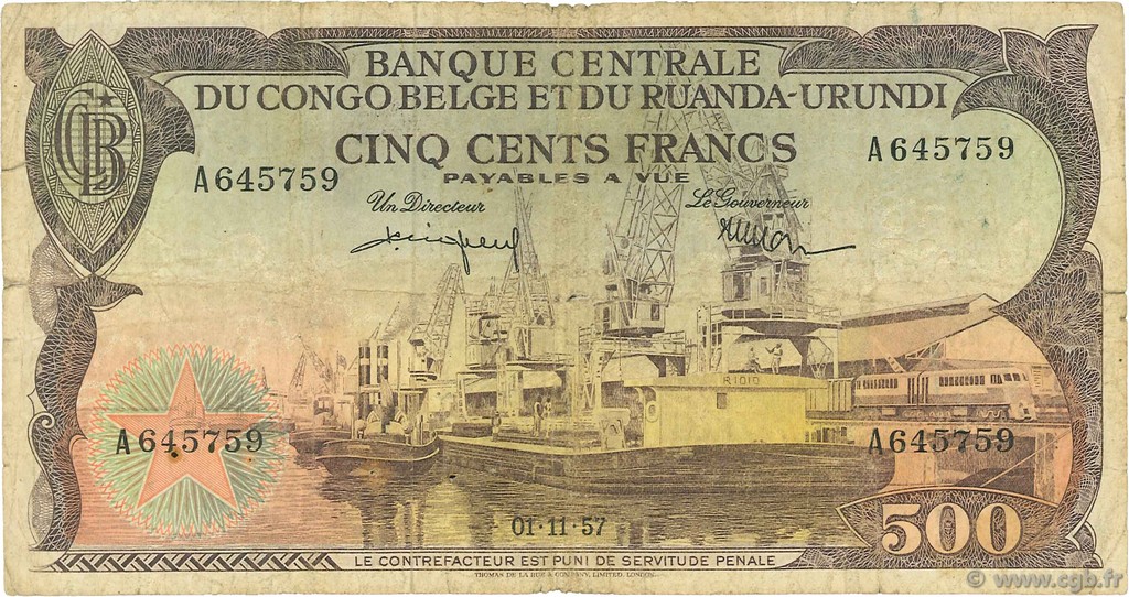 500 Francs CONGO BELGE  1957 P.34 TB