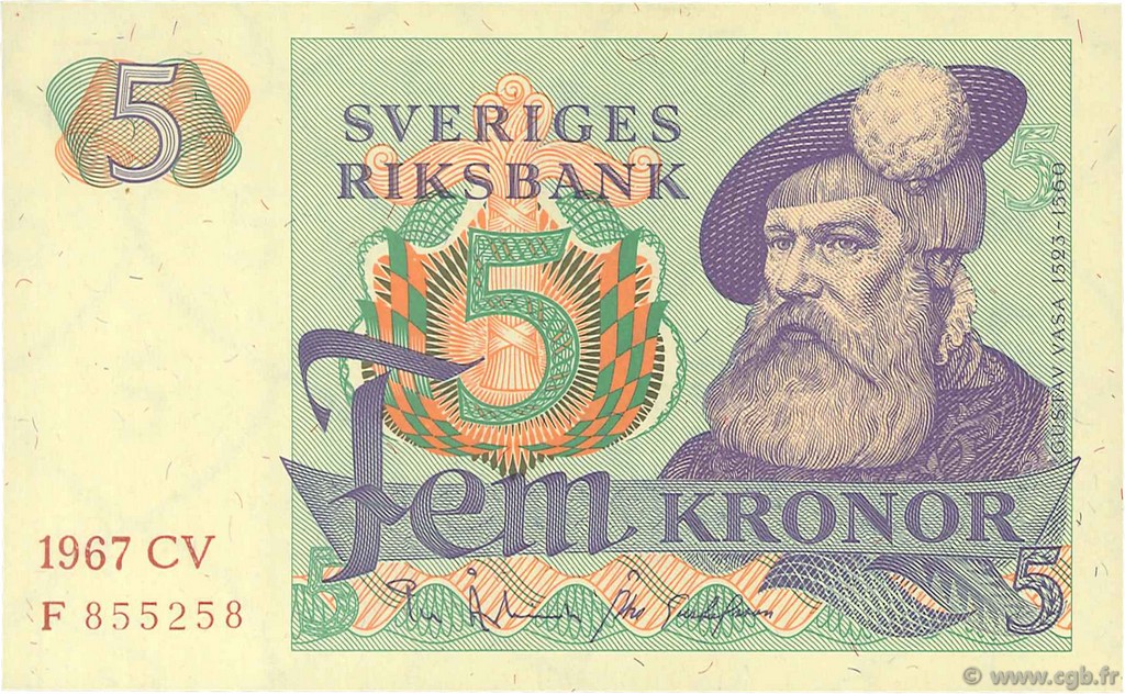 5 Kronor SUÈDE  1967 P.51a SPL