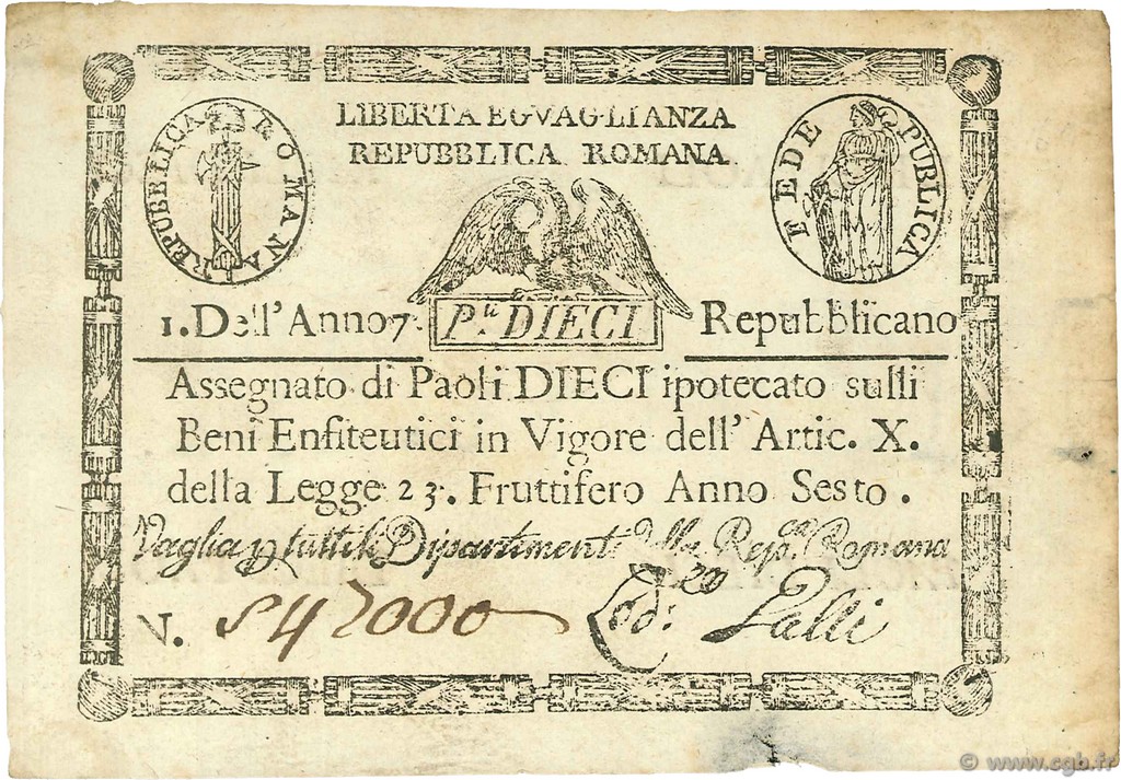 10 Paoli ITALIE  1798 PS.540b pr.TTB