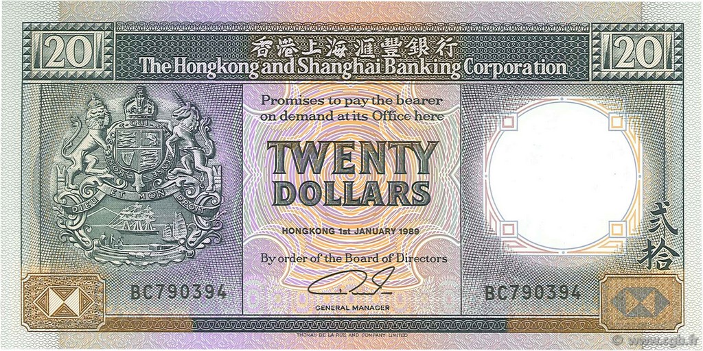 20 Dollars HONG KONG  1989 P.192c NEUF