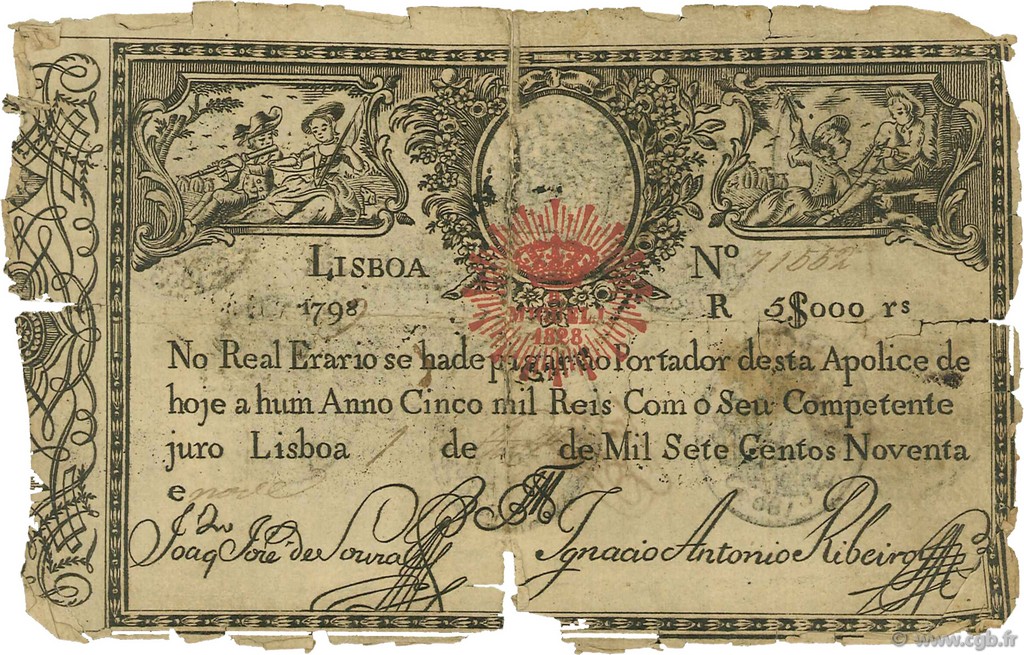 5000 Reis PORTUGAL  1828 P.038A AB
