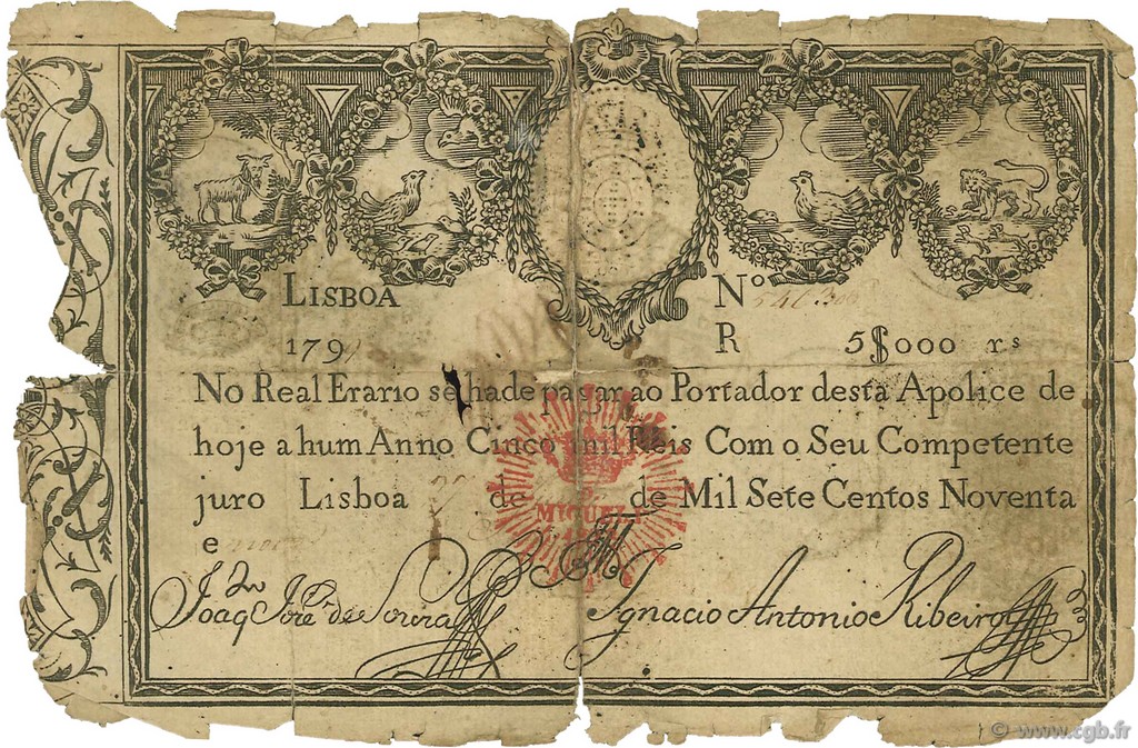 5000 Reis PORTUGAL  1828 P.038B AB