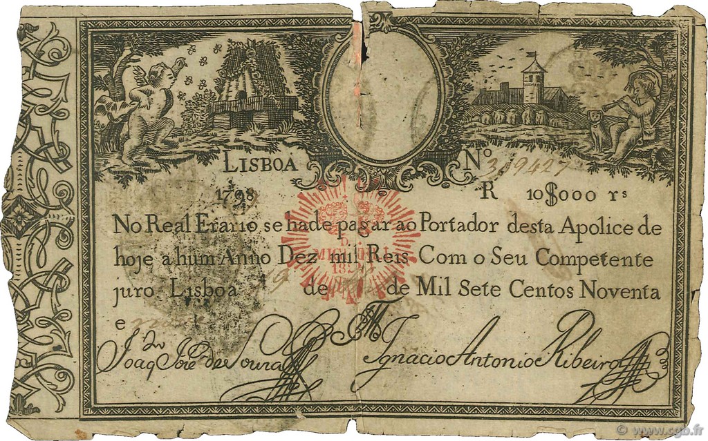 10000 Reis PORTUGAL  1828 P.040 B+