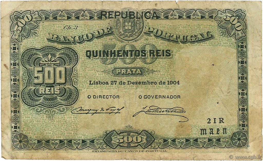 500 Reis PORTUGAL  1917 P.105b pr.TB