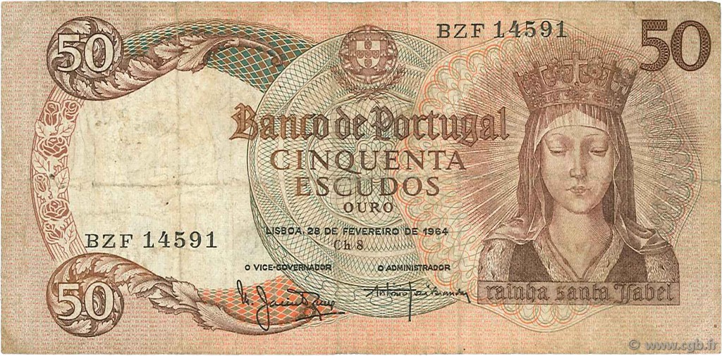 50 Escudos PORTUGAL  1964 P.168 B+