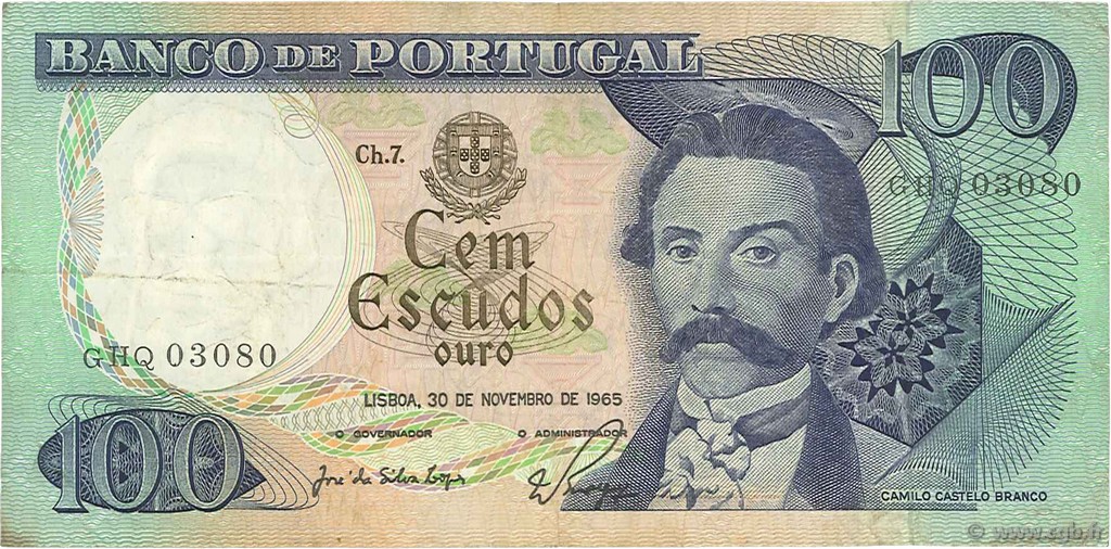 100 Escudos PORTUGAL  1965 P.169a F+