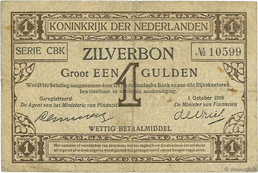 1 Gulden PAYS-BAS  1918 P.013 TB+