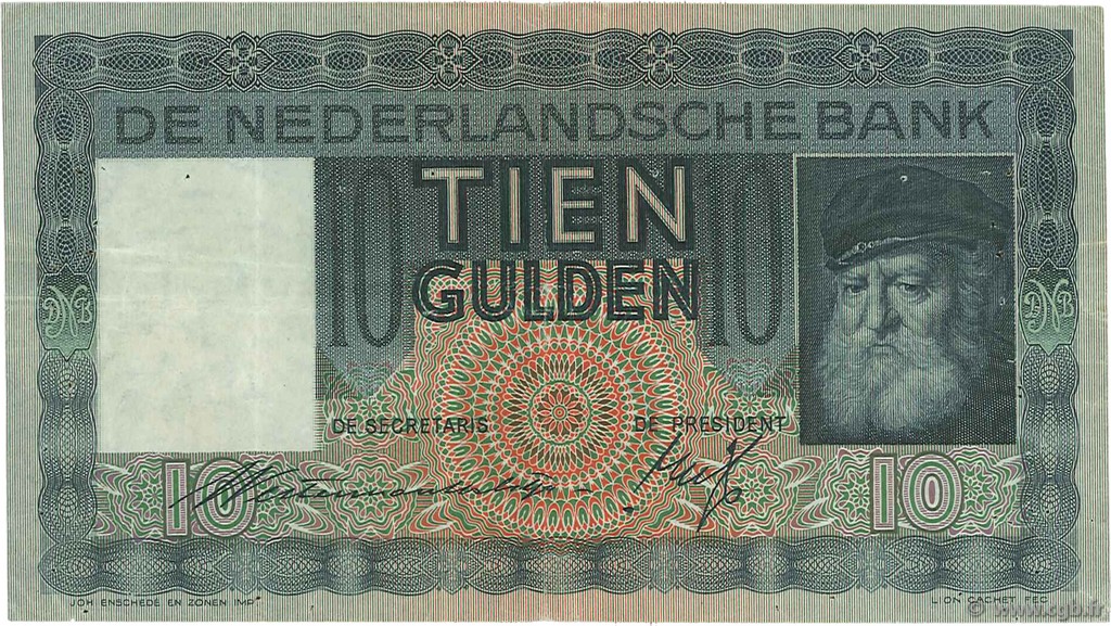 10 Gulden NETHERLANDS  1935 P.049 VF