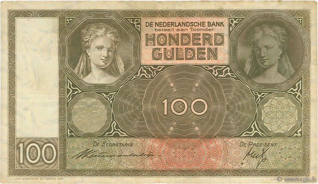 100 Gulden NIEDERLANDE  1939 P.051b SS