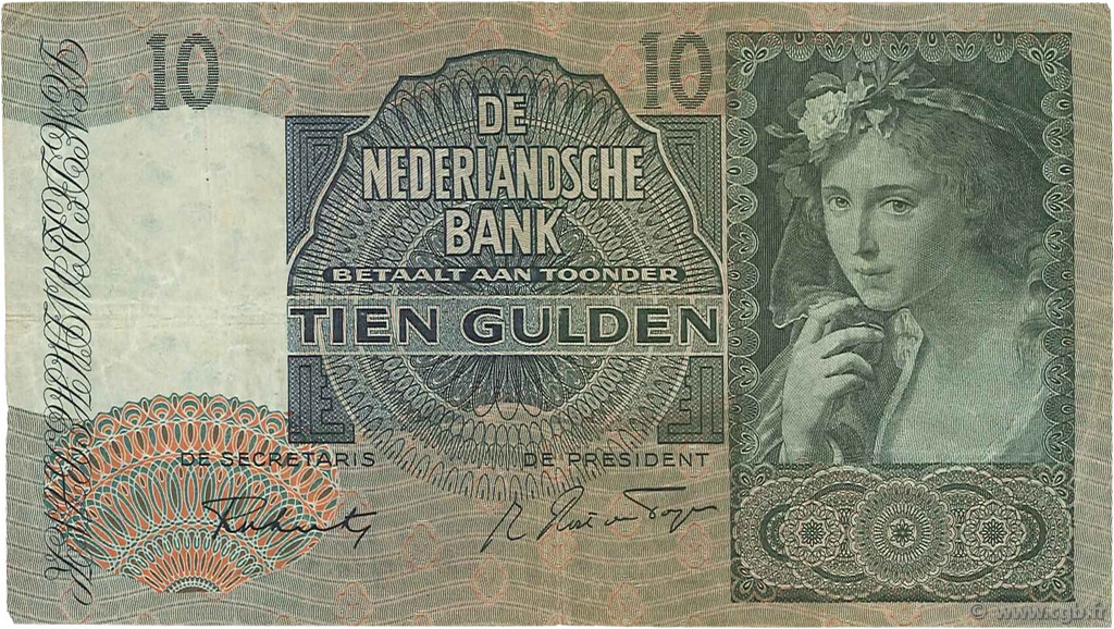 10 Gulden PAíSES BAJOS  1941 P.056b MBC