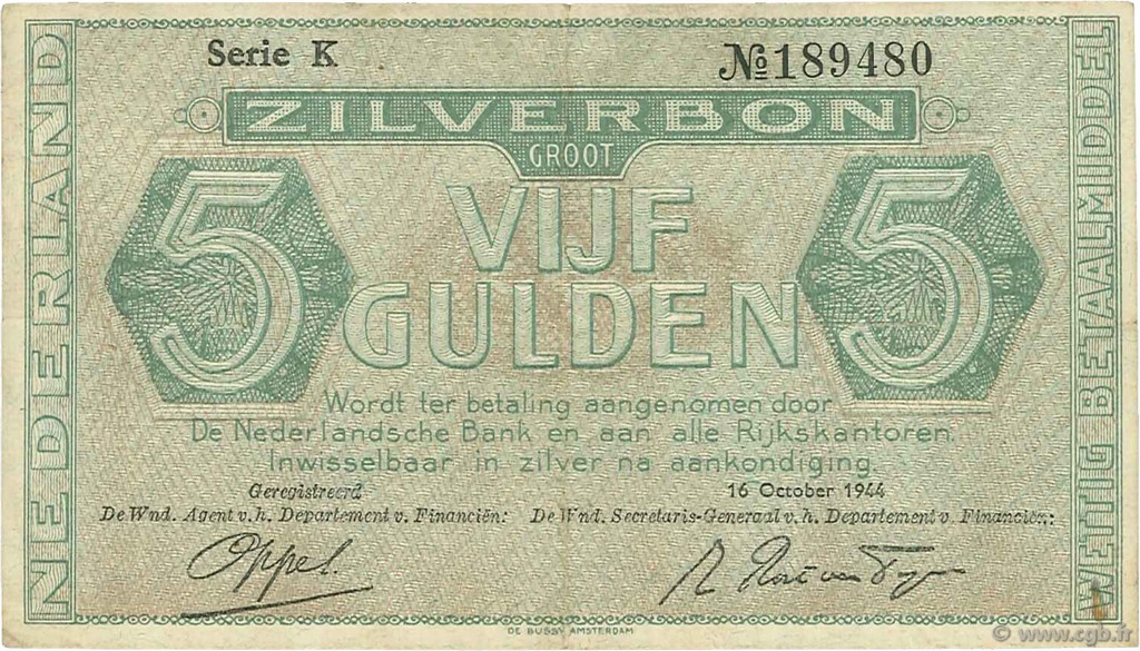 5 Gulden PAYS-BAS  1944 P.063 TTB