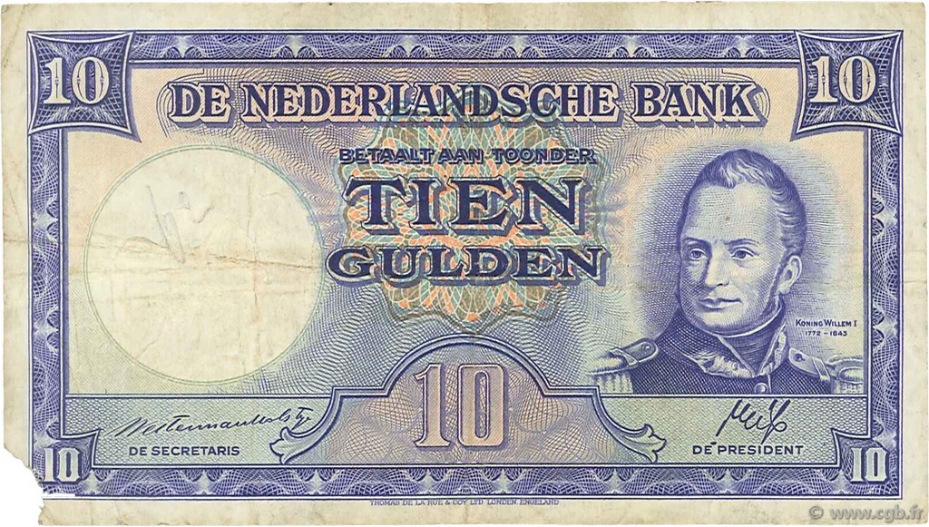 10 Gulden PAYS-BAS  1945 P.075b TB