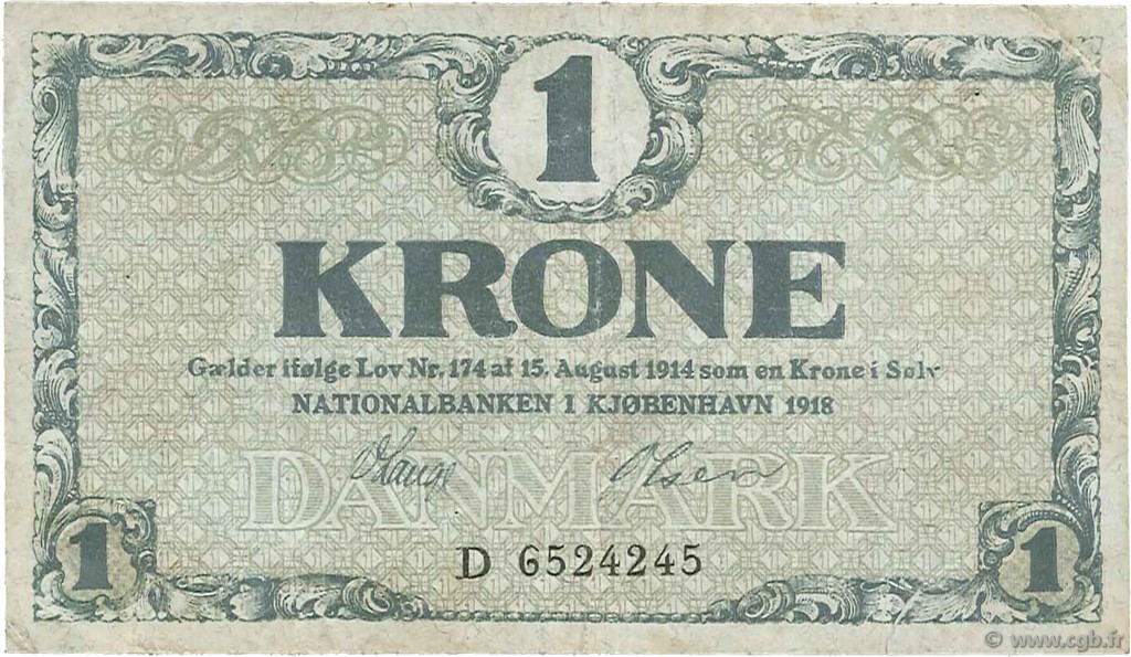 1 Krone DANEMARK  1918 P.012d TB+