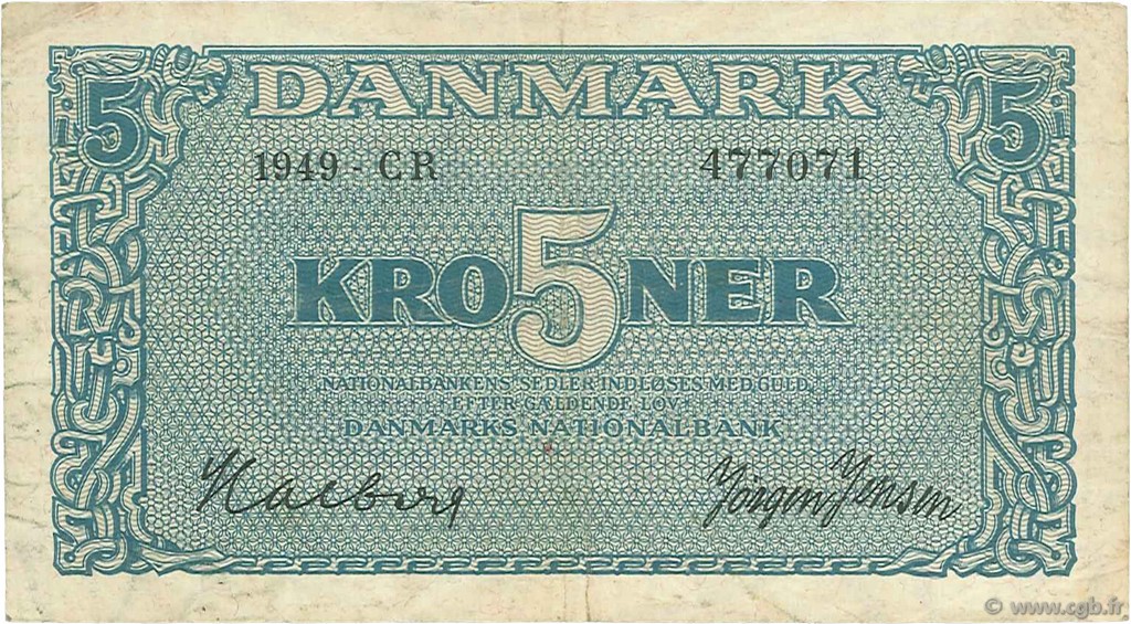 5 Kroner DÄNEMARK  1949 P.035f fSS