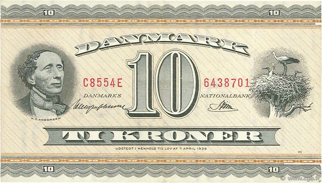 10 Kroner DINAMARCA  1955 P.044d MBC+