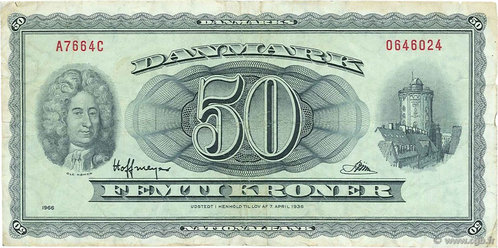 50 Kroner DANEMARK  1966 P.045j TB