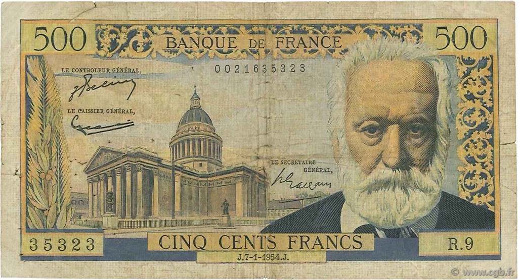 500 Francs VICTOR HUGO FRANCE  1954 F.35.01 B