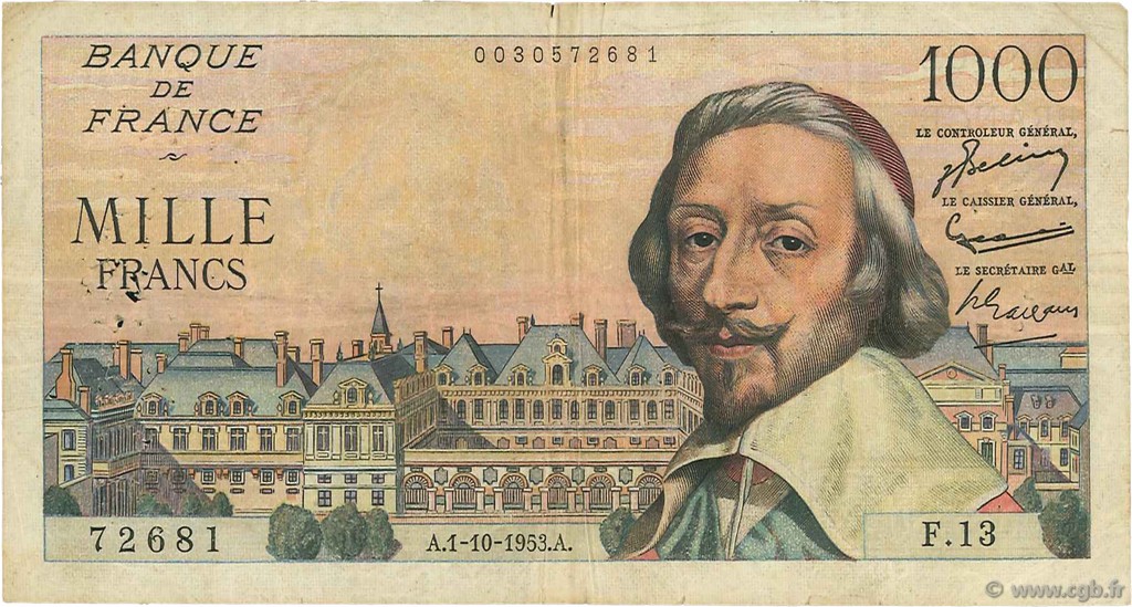 1000 Francs RICHELIEU FRANCE  1953 F.42.03 B