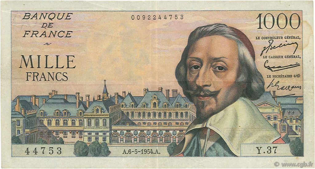 1000 Francs RICHELIEU FRANCE  1954 F.42.05 TTB