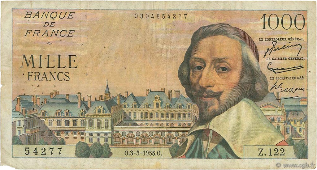 1000 Francs RICHELIEU FRANCE  1955 F.42.11 B