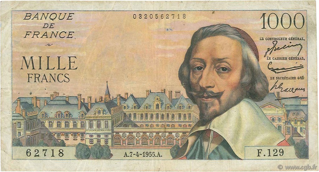 1000 Francs RICHELIEU FRANCE  1955 F.42.12 TB