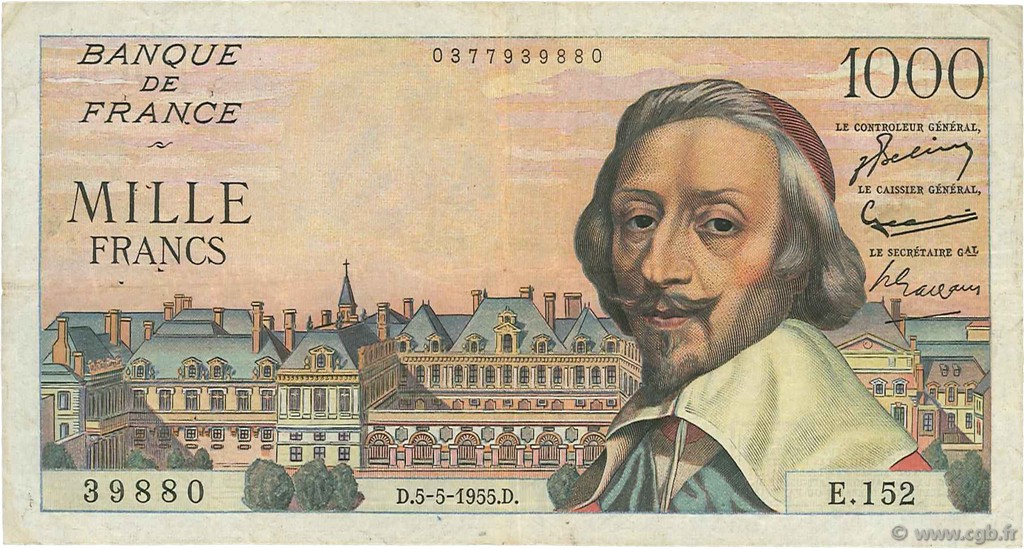1000 Francs RICHELIEU FRANCE  1955 F.42.13 TB+