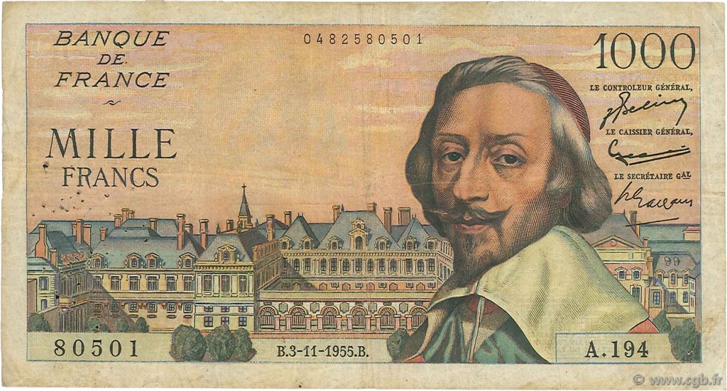 1000 Francs RICHELIEU FRANCIA  1955 F.42.16 BC
