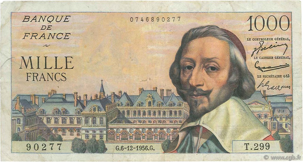 1000 Francs RICHELIEU FRANCE  1956 F.42.24 pr.TTB