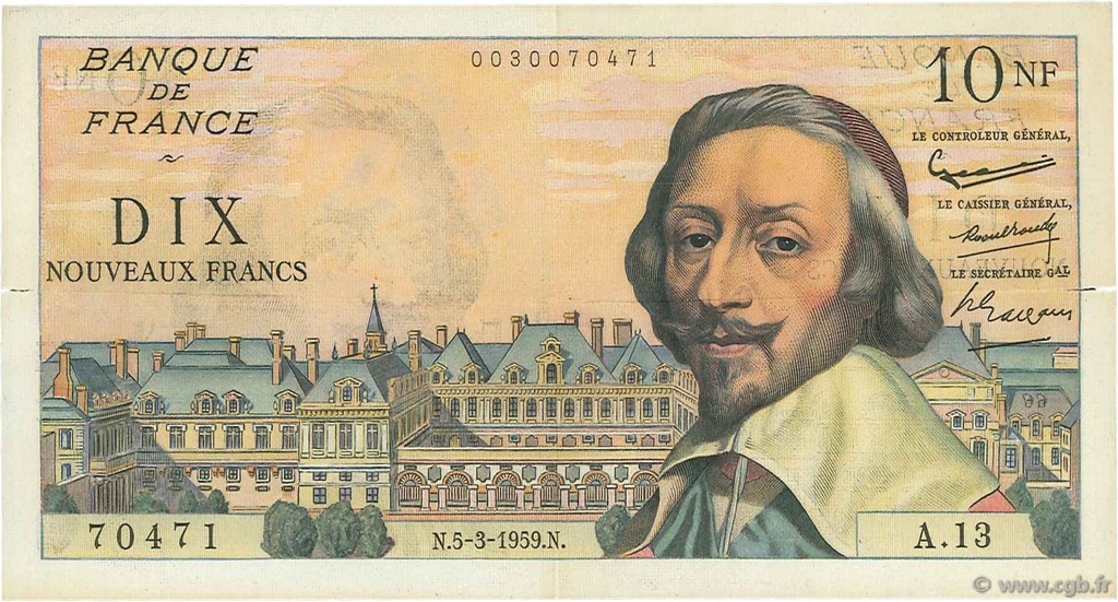 10 Nouveaux Francs RICHELIEU FRANCE  1959 F.57.01 pr.TTB