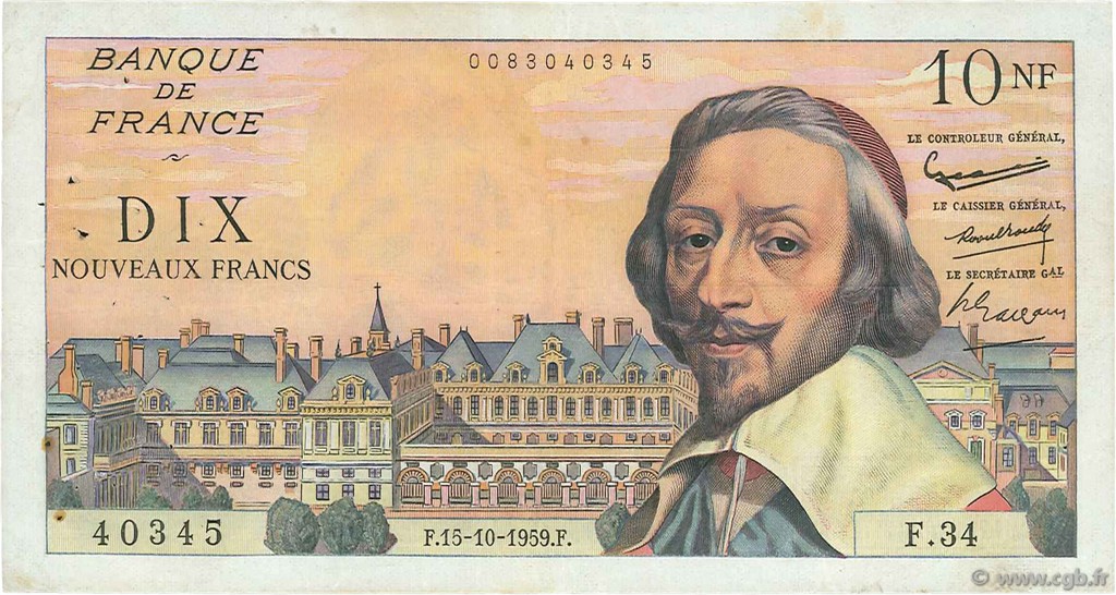 10 Nouveaux Francs RICHELIEU FRANCE  1959 F.57.03 TTB