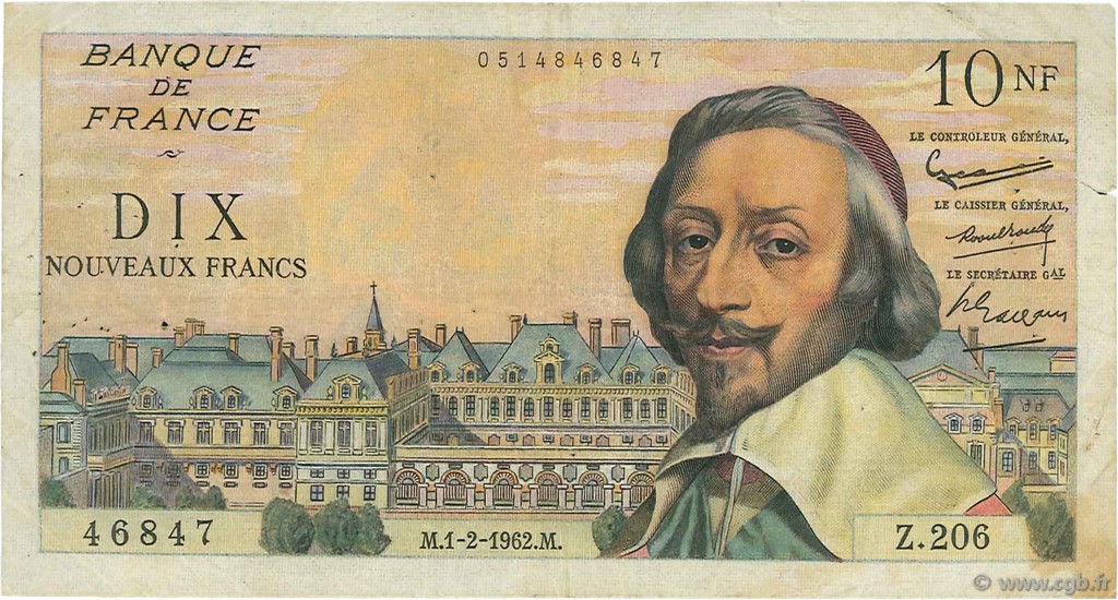 10 Nouveaux Francs RICHELIEU FRANCE  1962 F.57.17 TB+