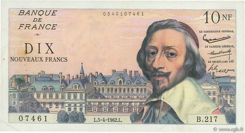 10 Nouveaux Francs RICHELIEU FRANCE  1962 F.57.18 TTB