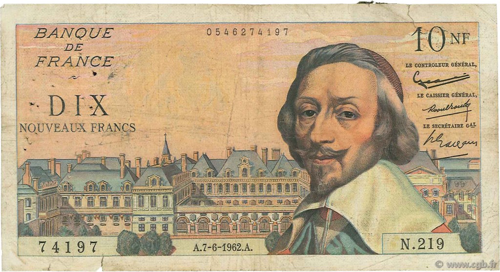 10 Nouveaux Francs RICHELIEU FRANCE  1962 F.57.19 B