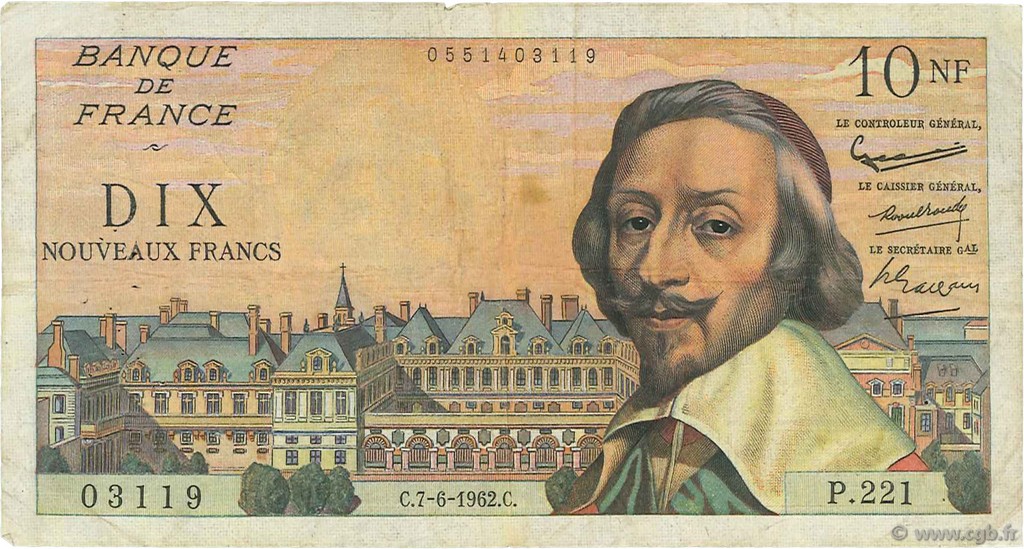 10 Nouveaux Francs RICHELIEU FRANCE  1962 F.57.19 B+
